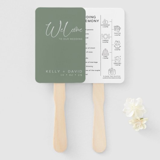 Sage Calligrafie Pictogrammen Weddenschap Handwaaier (Voorkant en achterkant)