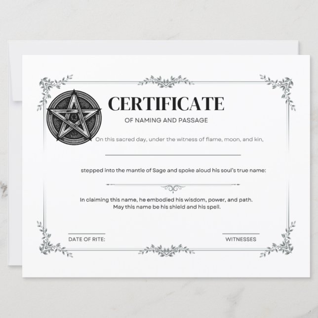 Sage Certificate of Naming and Passage  (Voorkant)