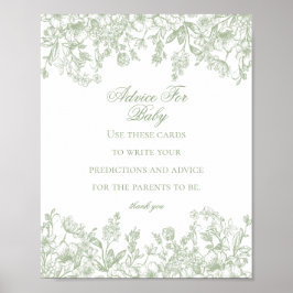 Sage Chinoiserie Advice for Baby Shower Game Poster