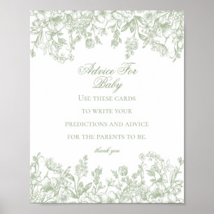 Sage Chinoiserie Advies voor Baby Shower Spel Poster