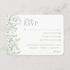 Sage Chinoiserie Bloem RSVP Antwoordkaart Informatiekaartje