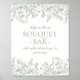 Sage Chinoiserie  Bloemen Baby Boeket Bar Poster