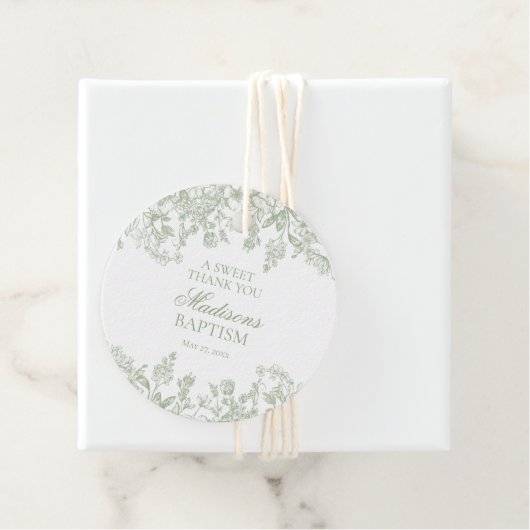 Sage Chinoiserie Bloemen Doopcirkel Bedankjes Labels (In situ)