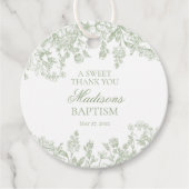 Sage Chinoiserie Bloemen Doopcirkel Bedankjes Labels (Voorkant)