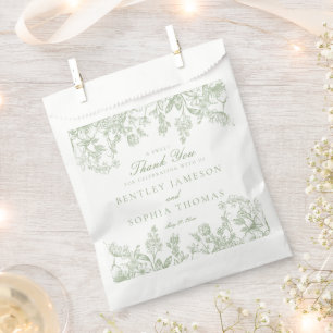 Sage Chinoiserie Bloemen Trouwdessert Bedankzakje
