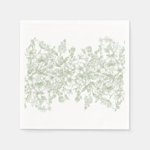 Sage Chinoiserie Bloemen Trouwdessert Servet