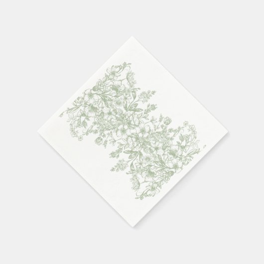 Sage Chinoiserie  Bloemen Trouwdessert Servet (Hoek)