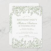Sage Chinoiserie  Bloemen Verjaardagsfeest Kaart (Voorkant / Achterkant)