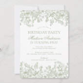 Sage Chinoiserie Bloemen Verjaardagsfeest Kaart (Voorkant)
