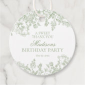 Sage Chinoiserie Bloemen Verjaardagskring Bedankjes Labels (Voorkant)