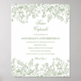 Sage Chinoiserie Bloemige Tijdscapsule Baby Geboor Poster