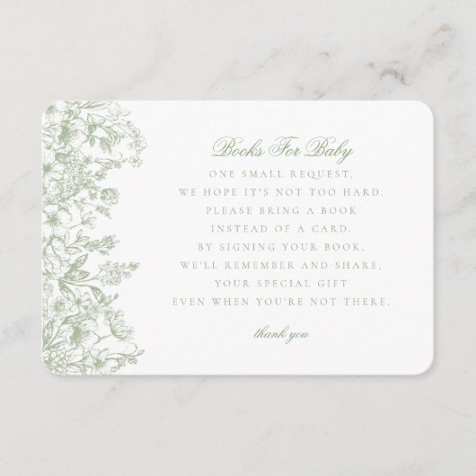 Sage Chinoiserie Books for Baby Invitation Insert Informatiekaartje (Voorkant)