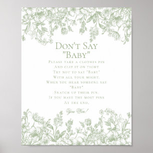 Sage Chinoiserie Dont Say Baby shower Game Poster
