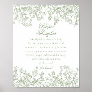 Sage Chinoiserie Flora Diaper Gedachten Baby Showe Poster