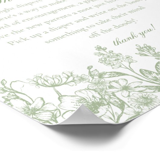 Sage Chinoiserie Flora Diaper Thoughts Baby Shower Poster (Hoek)
