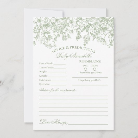 Sage Chinoiserie Floral Advies voor Baby Kaart (Voorkant)