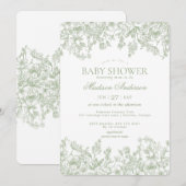 Sage Chinoiserie  Floral Baby shower Kaart (Voorkant / Achterkant)