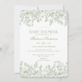 Sage Chinoiserie  Floral Baby shower Kaart