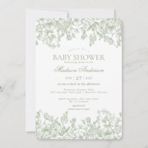 Sage Chinoiserie  Floral Baby shower Kaart