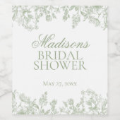 Sage Chinoiserie Floral Bridal Shower Favors Wijn Etiket (Enkel label)