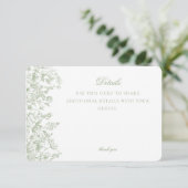 Sage Chinoiserie Floral Details Card Invitation Informatiekaartje (Staand voorkant)