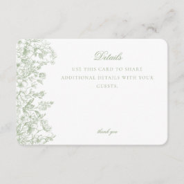 Sage Chinoiserie Floral Details Card Invitation Informatiekaartje