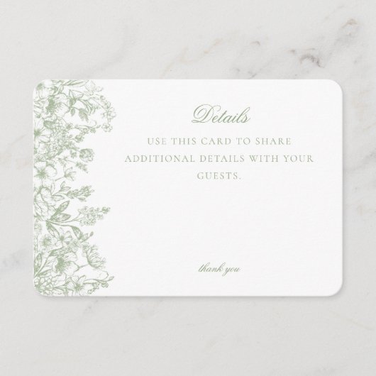 Sage Chinoiserie Floral Details Card Invitation Informatiekaartje (Voorkant)