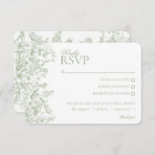 Sage Chinoiserie Floral RSVP Respose Card Informatiekaartje (Voorkant / Achterkant)