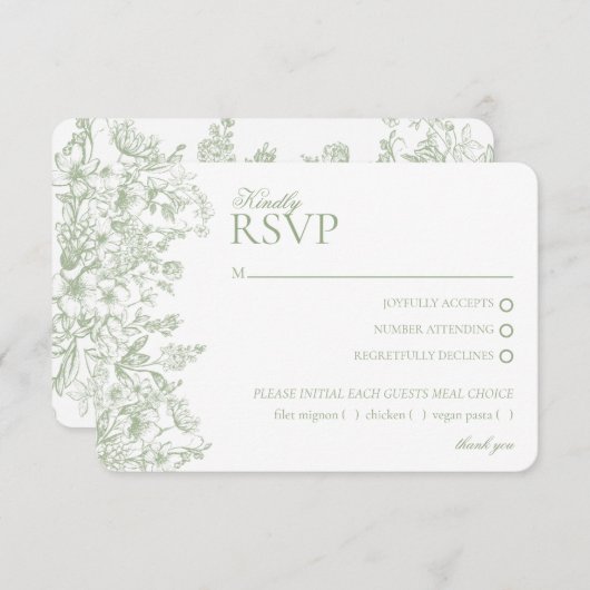Sage Chinoiserie Floral RSVP Respose Card Informatiekaartje (Voorkant / Achterkant)