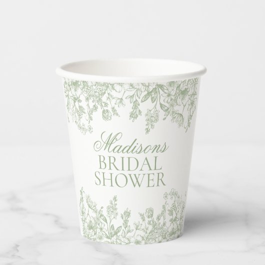 Sage Chinoiserie  Floral Vrijgezellenfeest Papieren Bekers (Voorkant)