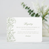Sage Chinoiserie Retro Floral Bridal Registry Card Informatiekaartje (Staand voorkant)