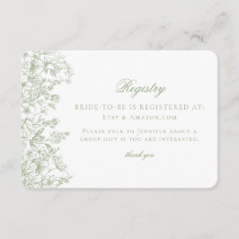 Sage Chinoiserie Retro Floral Bridal Registry Card Informatiekaartje