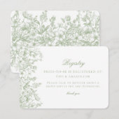 Sage Chinoiserie Retro Floral Bridal Registry Card Informatiekaartje (Voorkant / Achterkant)
