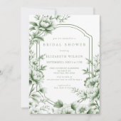 Sage Chinoiserie Toile Floral Bridal Shower Kaart (Voorkant)