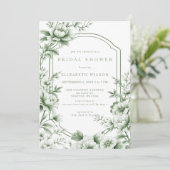 Sage Chinoiserie Toile Floral Bridal Shower Kaart (Staand voorkant)