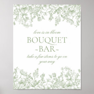 Sage Chinoiserie Vintage Bloem Bruidsboeket Bar Poster