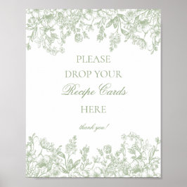 Sage Chinoiserie Vintage Bloem Delen Recept Poster