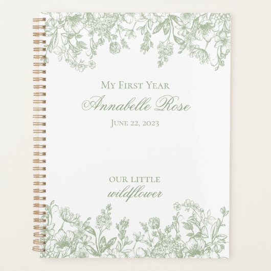 Sage Chinoiserie Vintage Bloem Mijn Eerste Jaar Planner (Voorkant)