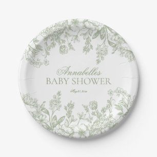 Sage Chinoiserie Vintage Bloemen Baby Shower Desse Papieren Bordje