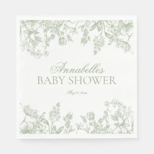 Sage Chinoiserie Vintage Bloemen Baby Shower Desse Servet