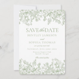 Sage Chinoiserie Vintage Bloemen Save the Date Kaa Kaart