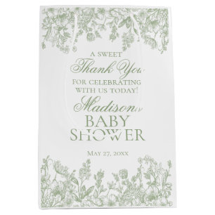 Sage Chinoiserie Vintage Bloemige Baby Shower Favo Medium Cadeauzakje