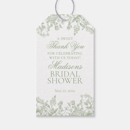 Sage Chinoiserie Vintage Bloemige Bruiloft Feest Cadeaulabel (Voorkant)