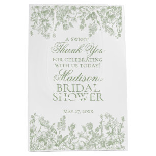 Sage Chinoiserie Vintage Bloemige Bruiloftsdouche Medium Cadeauzakje