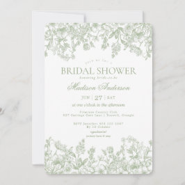 Sage Chinoiserie Vintage Floral Bridal Shower Kaart