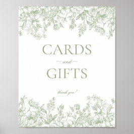 Sage Chinoiserie Vintage Floral Cards & Gifts Sign Poster