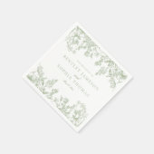 Sage Chinoiserie Vintage Floral Wedding Dessert Servet (Hoek)