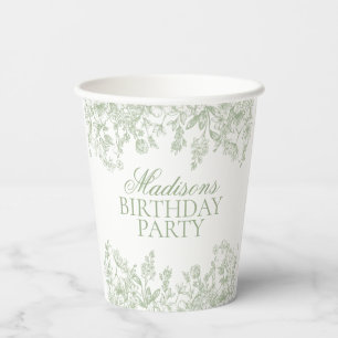 Sage Chinoiserie Vintage Florale Verjaardag Papieren Bekers
