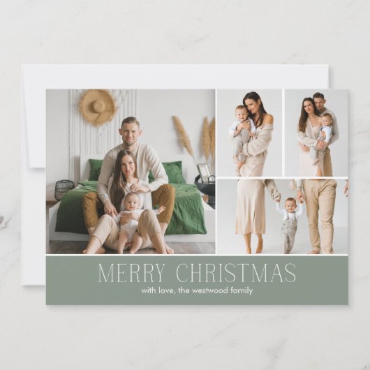 SAGE Christmas Elegant 4 Collage Fotobericht Feestdagenkaart (Voorkant)