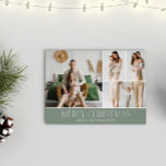 SAGE Christmas Elegant 4 Collage Photo message Feestdagenkaart<br><div class="desc">Share your family’s highlights with this year-in-review Christmas card featuring a simple, minimal, and clean design. The front includes a modern four photo collage paired with the festive greeting “Merry Christmas” in an elegant serif font over a soft sage green color, with space to personalize your family name or the...</div>